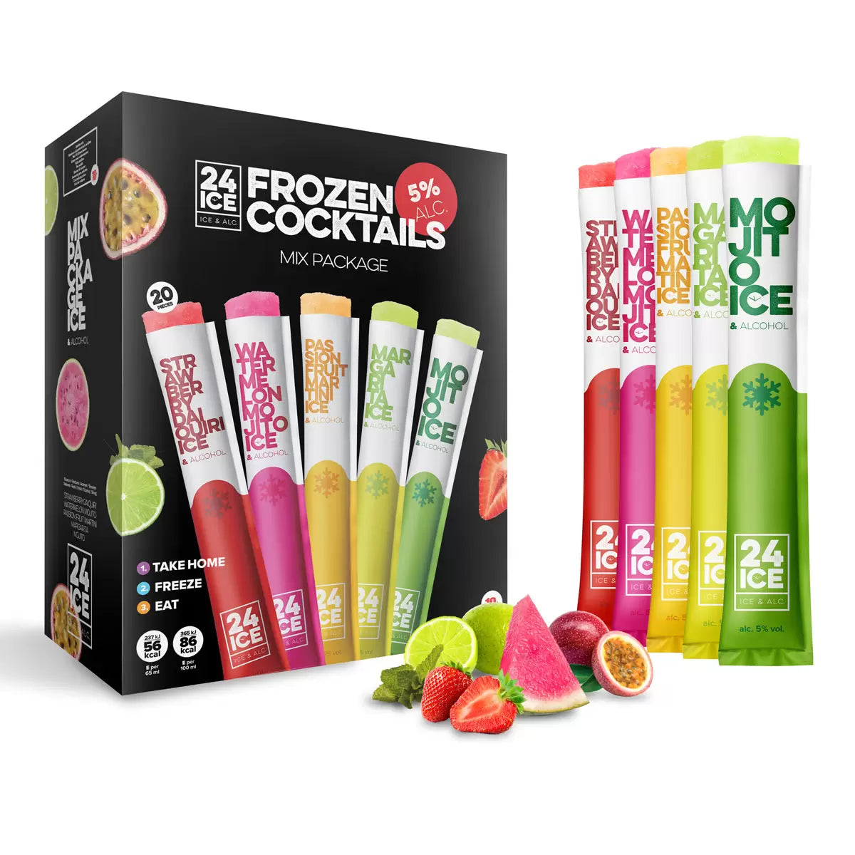 24 Ice Mixed Flavours Frozen Premixed Cocktail Multipack 20 x 65 ml 24 Ice