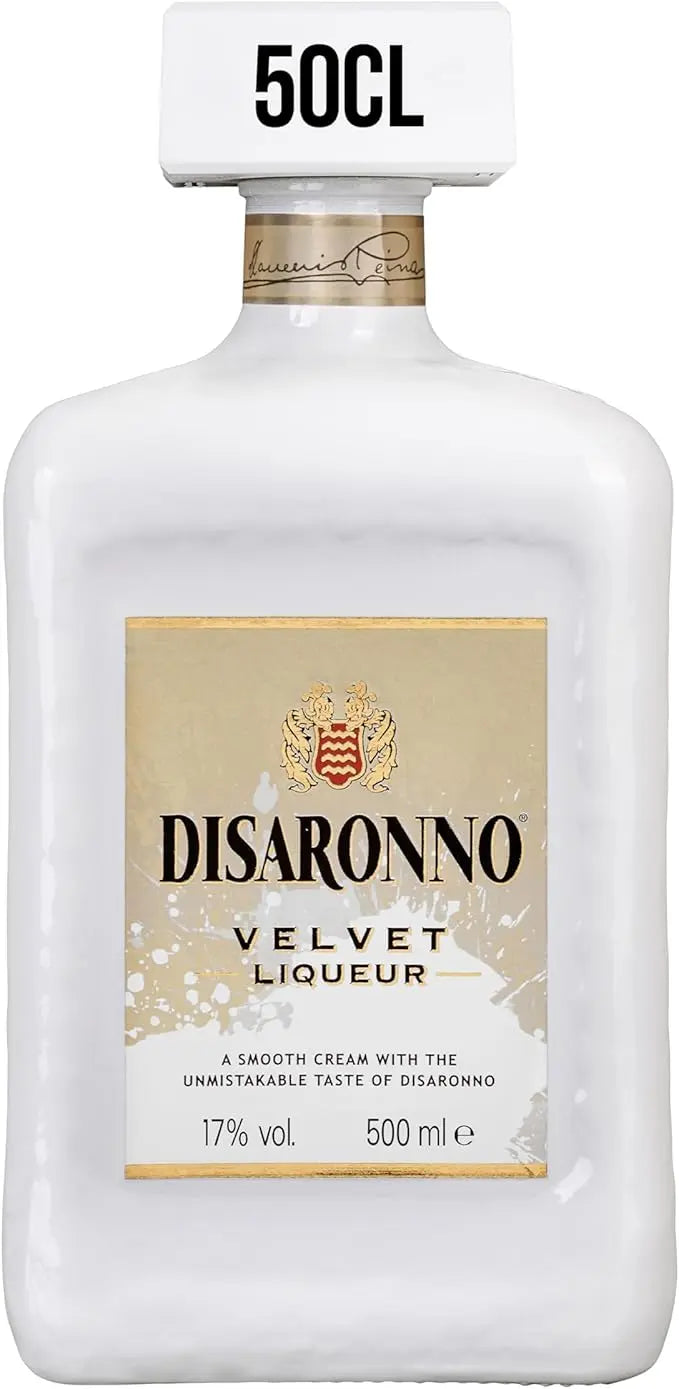 Disaronno Velvet Liqueur bottle with label and '50CL' indication on a white background