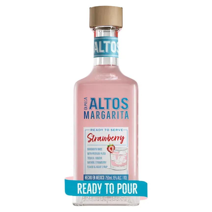 Bottle of Altos Strawberry Margarita on a white background