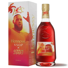 Hennessy V.S.O.P x LeBron James cognac bottle and box on a white background