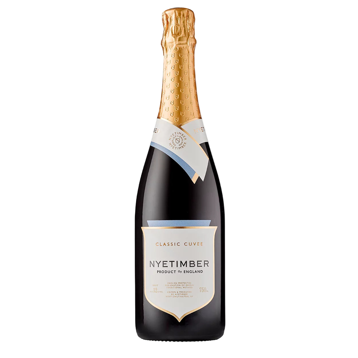 Nyetimber champagne bottle on a white background