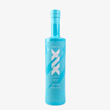Blue bottle of XIX vodka on a white background