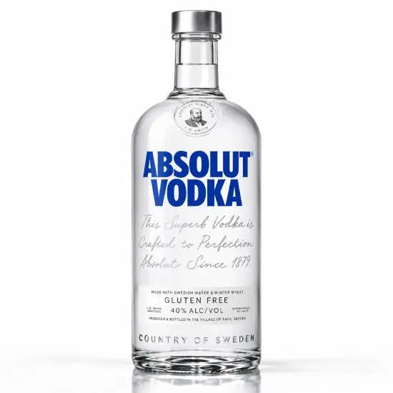 Absolut vodka 1L bottle showing the classic blue label