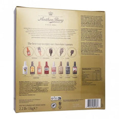 Back of a chocolate liqueurs packaging with brand name and product details.