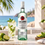Bacardi white rum large 1 litre bottle with red bat logo