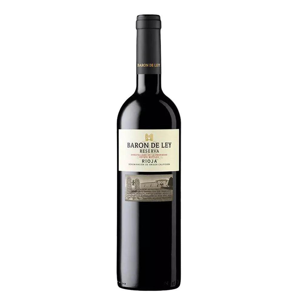 Baron de Ley Reserva Rioja wine bottle on a white background