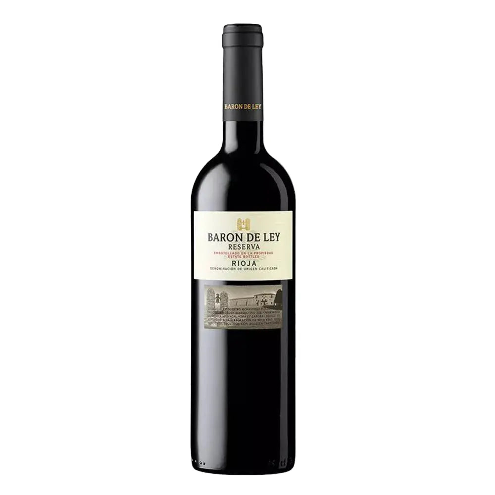 Baron de Ley Reserva Rioja wine bottle on a white background