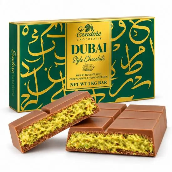 Evadore Dubai chocolate bar with pistachio-style filling, 1kg