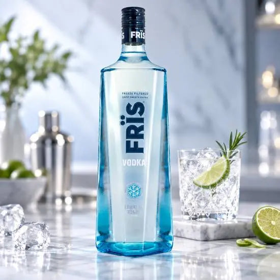 Fris vodka bottle with frosted glass style label