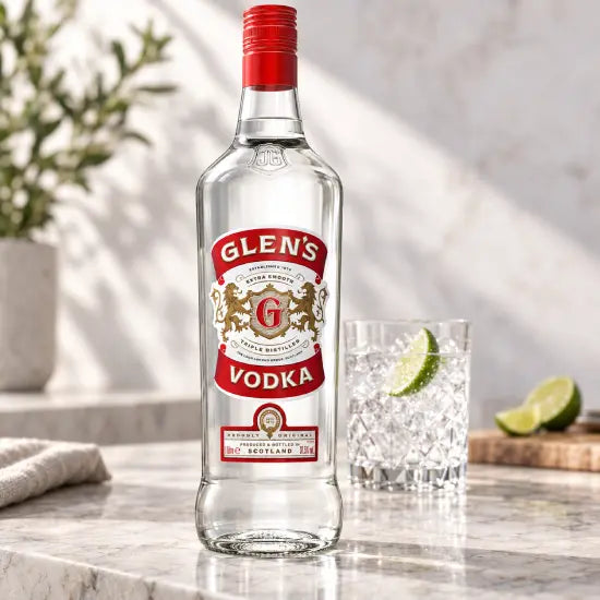 Glens vodka 1 litre bottle, front view