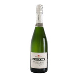 Green wine bottle with a white label on a white background