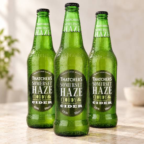 Thatchers Haze cider six-can multipack, front view