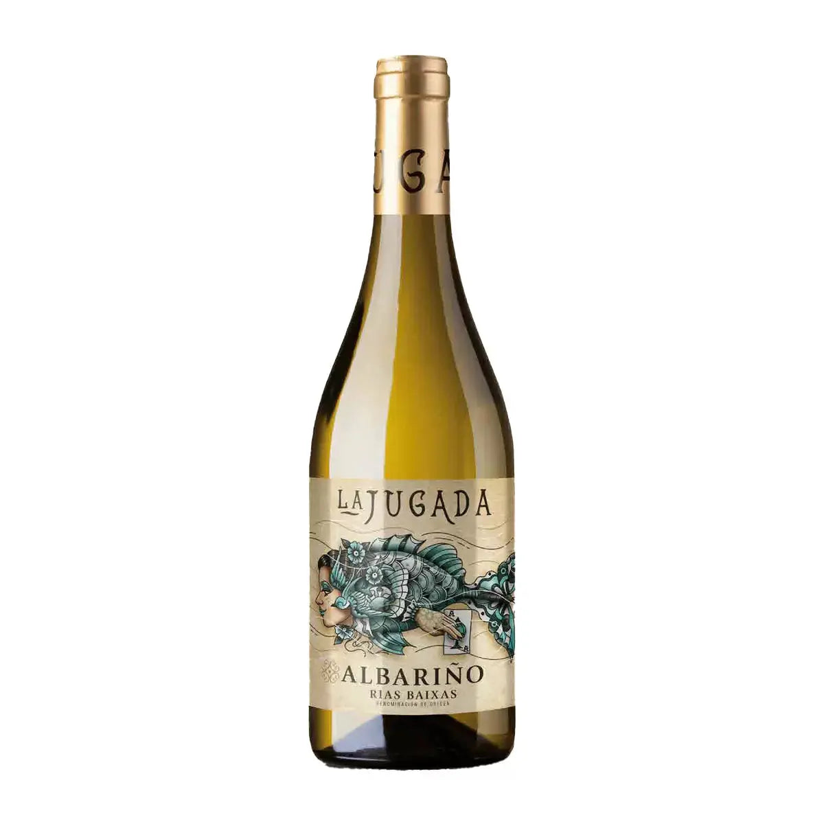 Wine bottle with 'Lajugada' label on a white background