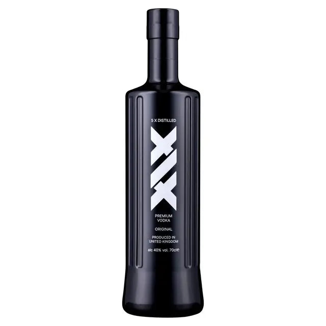 Black vodka bottle with 'XIX' branding on a white background