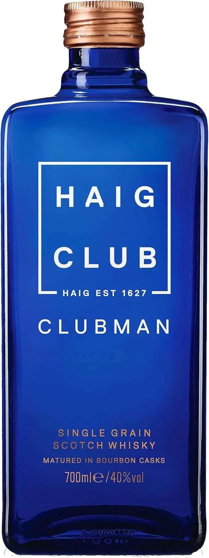 Blue Haig Club Clubman whisky bottle with gold cap