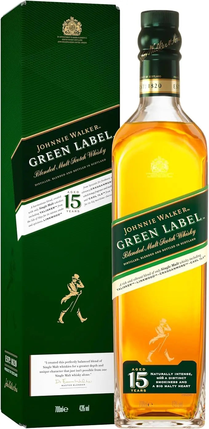 Johnnie Walker Green Label whisky bottle and packaging