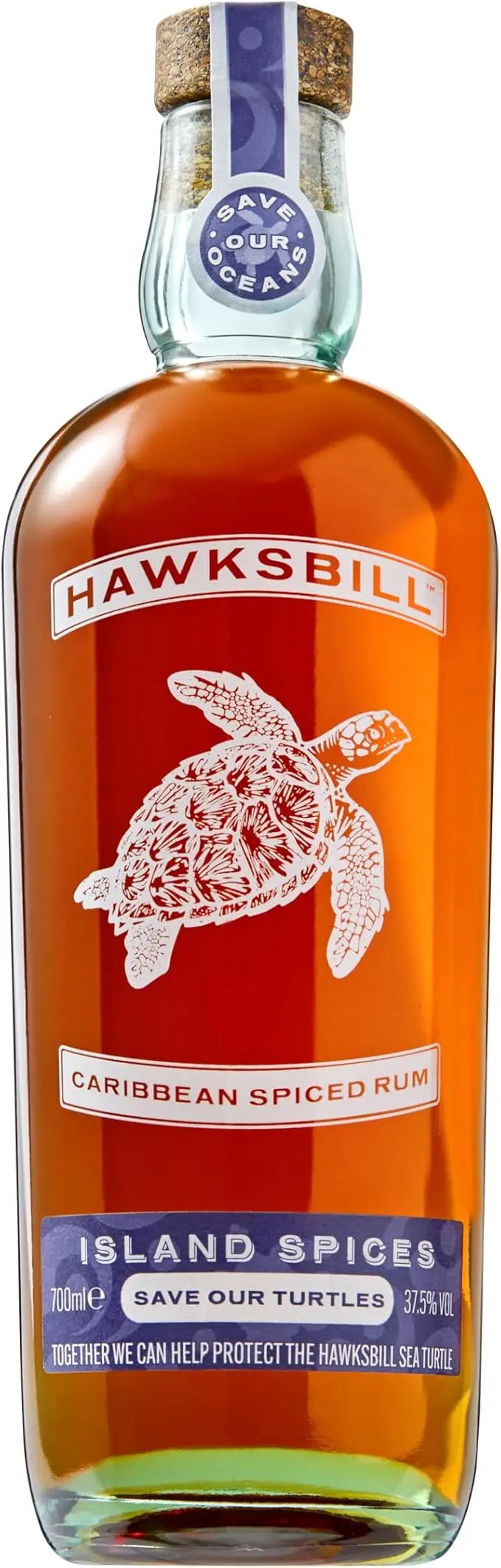 Hawksbill Caribbean Spiced Rum bottle with turtle illustration on label