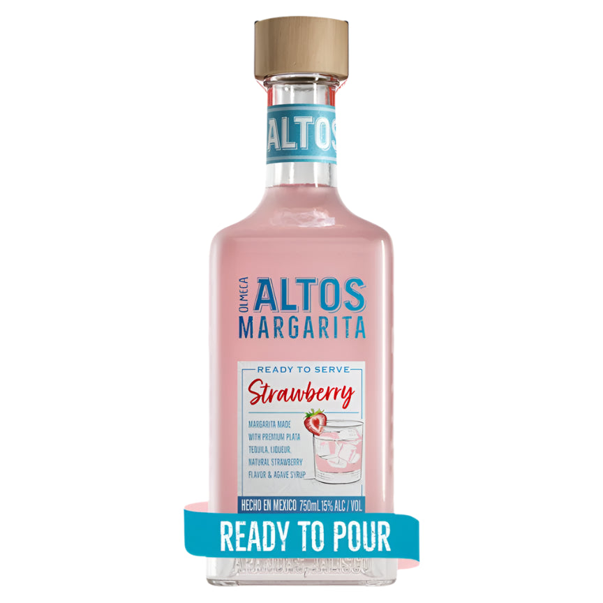 Bottle of Altos Strawberry Margarita on a white background
