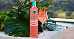 Ciroc Vodka bottle with a cocktail on a scenic outdoor setting