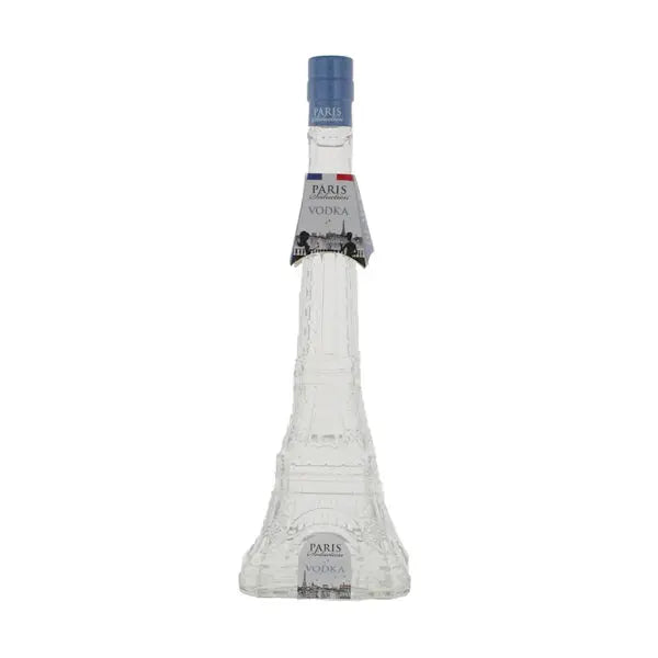 Vodka bottle with decorative white mesh wrap on a white background