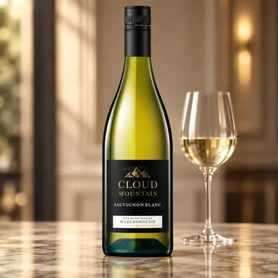 Crisp Cloud Mountain Sauvignon Blanc bottle with label detail