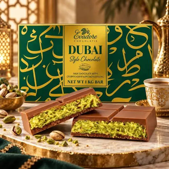Evadore Dubai style chocolate 1kg pack, front view