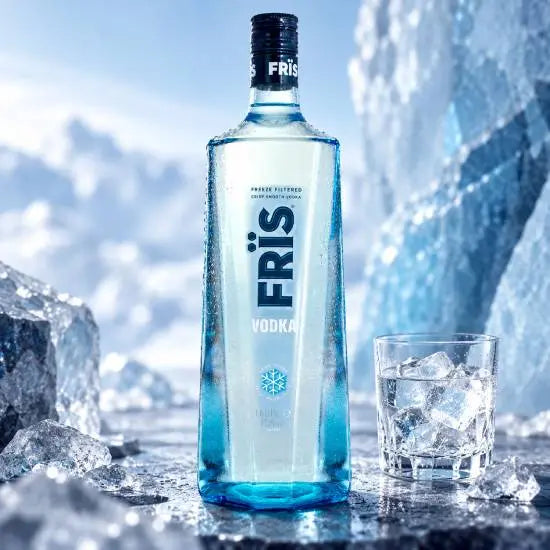 Fris Danish vodka bottle, front view