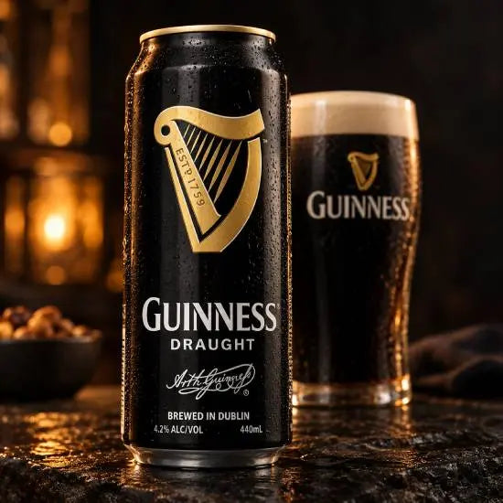Four Guinness Draught cans with the widget for a creamy pour