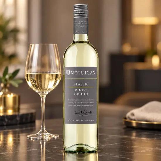 McGuigan Pinot Grigio bottle, label close-up